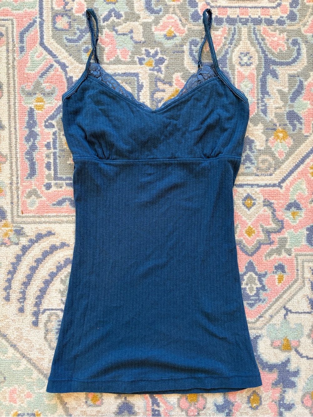 Y2K Aeropostale Navy Ribbed Lace-Trim Camisole